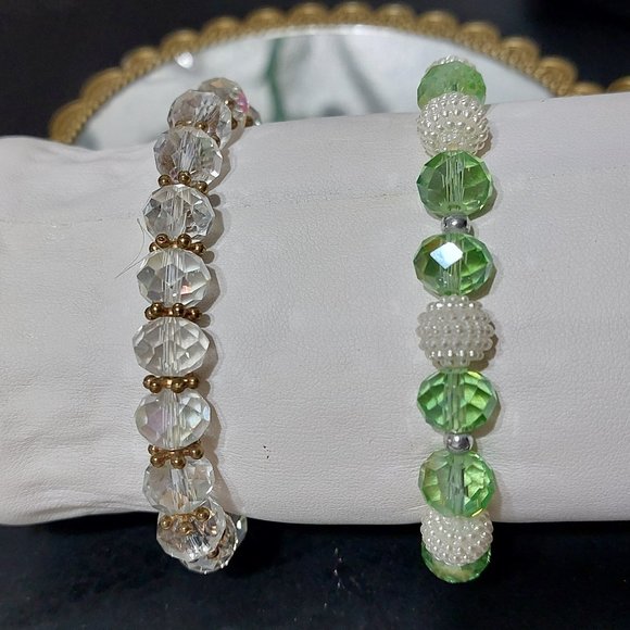 Faux Leather Xmas Green JOY Bracelet & Elastic Beads Bracelets SET OF 3 - Picture 5 of 9